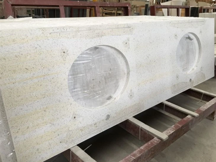 Crystal White Quartz Double Bathroom Vanity Top